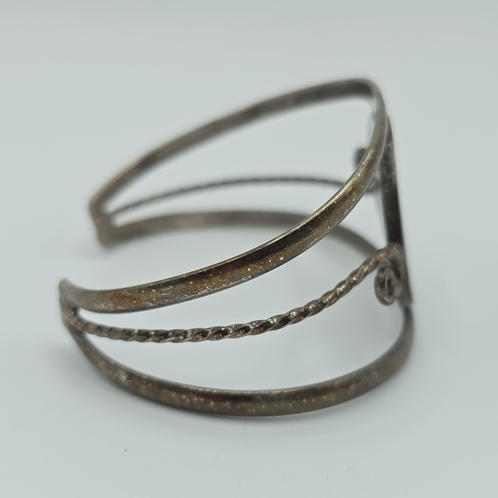 VTG Cuff Bracelet Southwestern Style Shell (MOP) Inlay Blue Resin Silver Tone - Picture 4 of 9